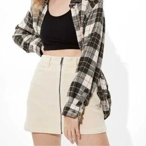 AEO Super Stretch Super Hi-Rise A-line Mini Skirt Sz 4 Cream Corduroy Fall